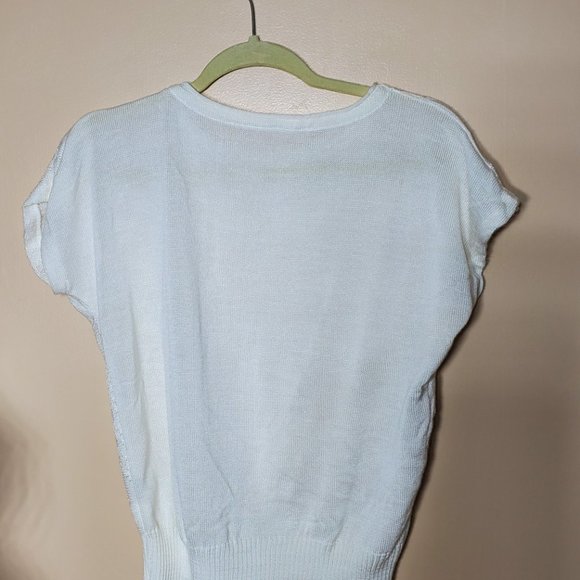 Vintage West German Knit Sweater Top - Waist Length - White  - Cap Sleeves - Picture 10 of 14